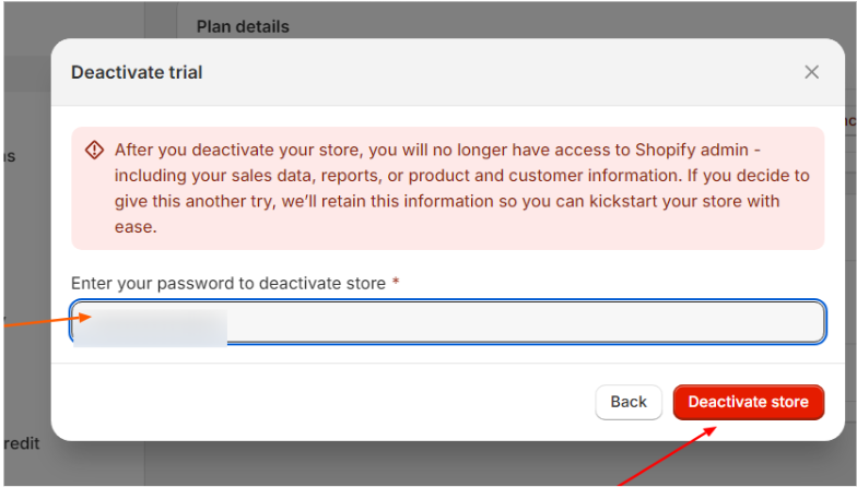 Click Deactivate Store Click Deactivate Store