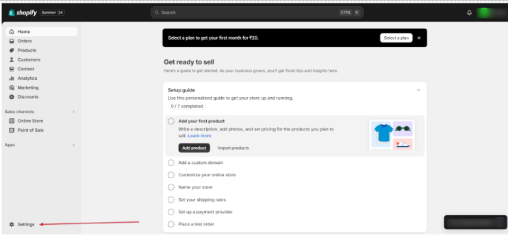 Shopify Account Dashboard & Click Settings Shopify Account Dashboard & Click Settings