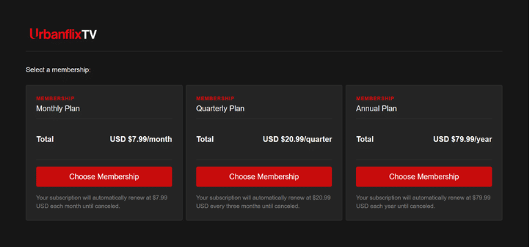 Urbanflix TV Pricing Page
