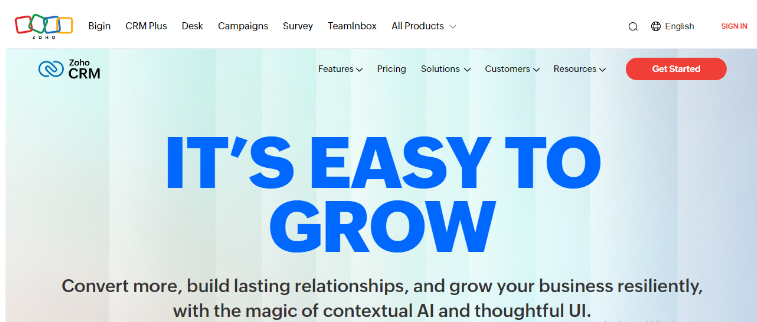 Zoho CRM's Website & Click On Get Started Zoho CRM's Website & Click On Get Started