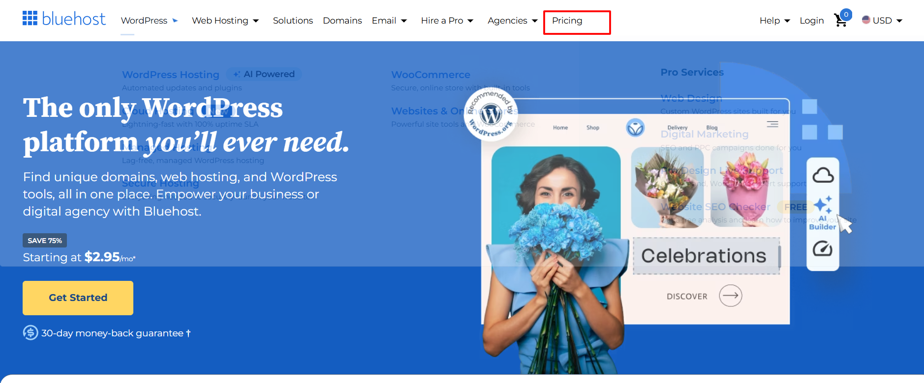 Bluehost’s Subscription Page