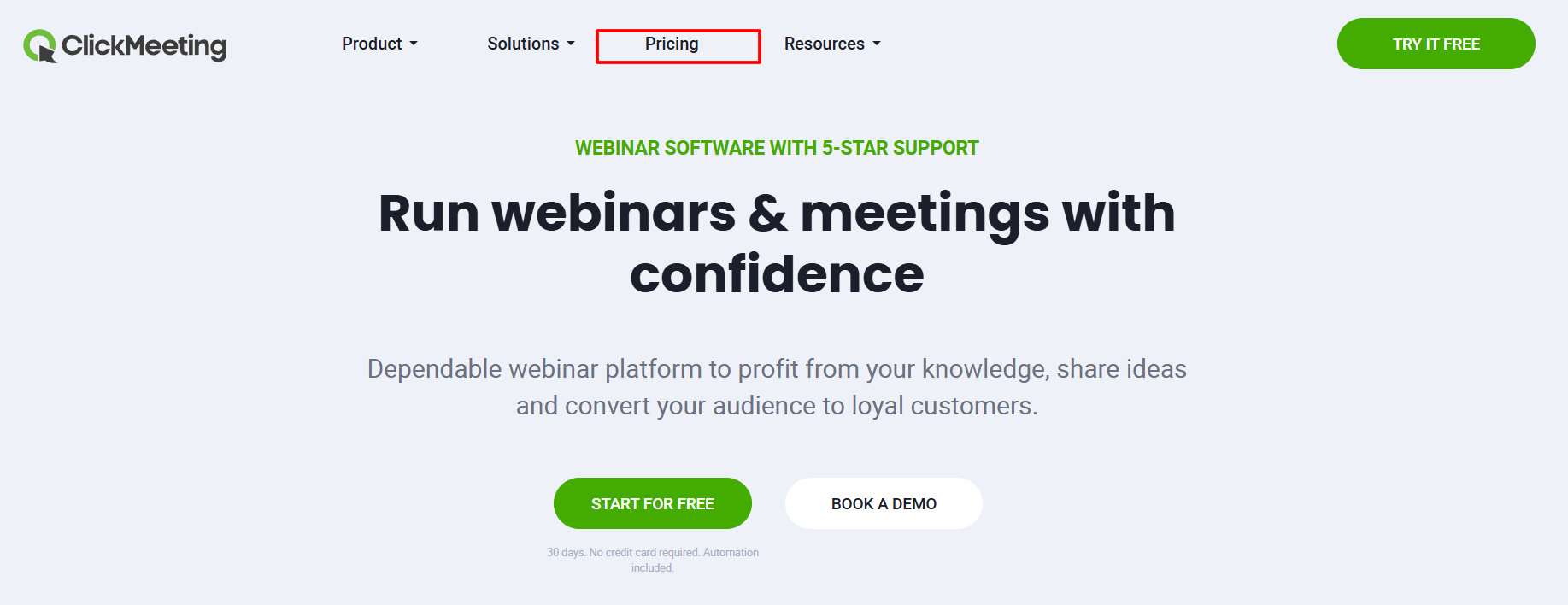 ClickMeeting Website Click Pricing Option