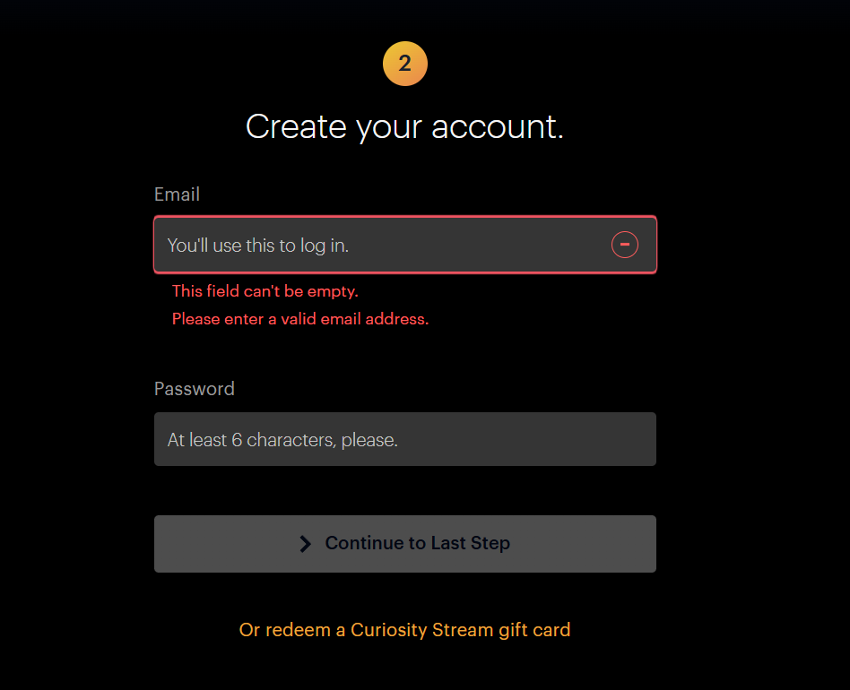 Curiosity Stream Signup Page