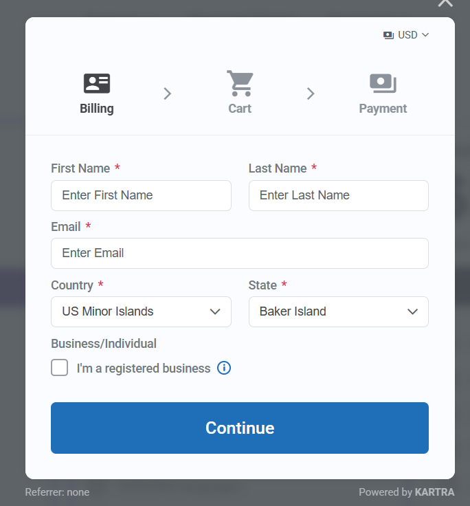 Fill Out The Sign-up Form & Click Continue