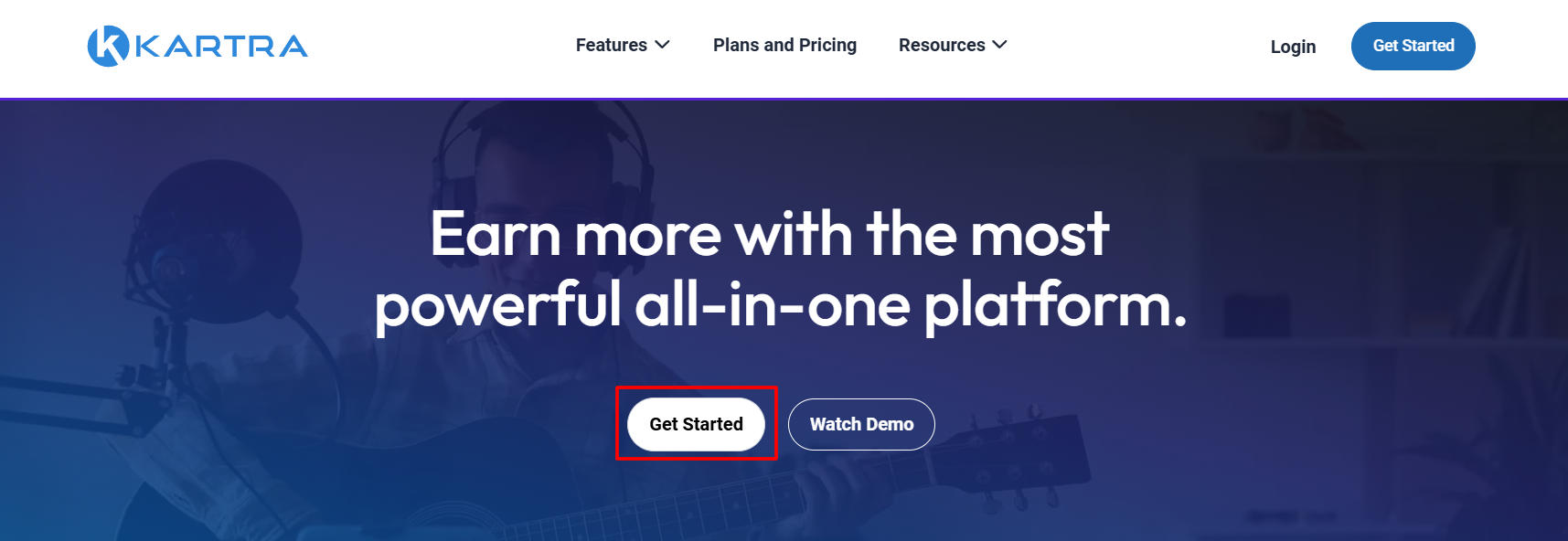 Kartra Website & Click The Get Started