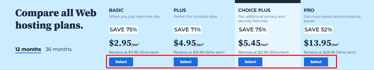 Pick Any Plan & Click On Select