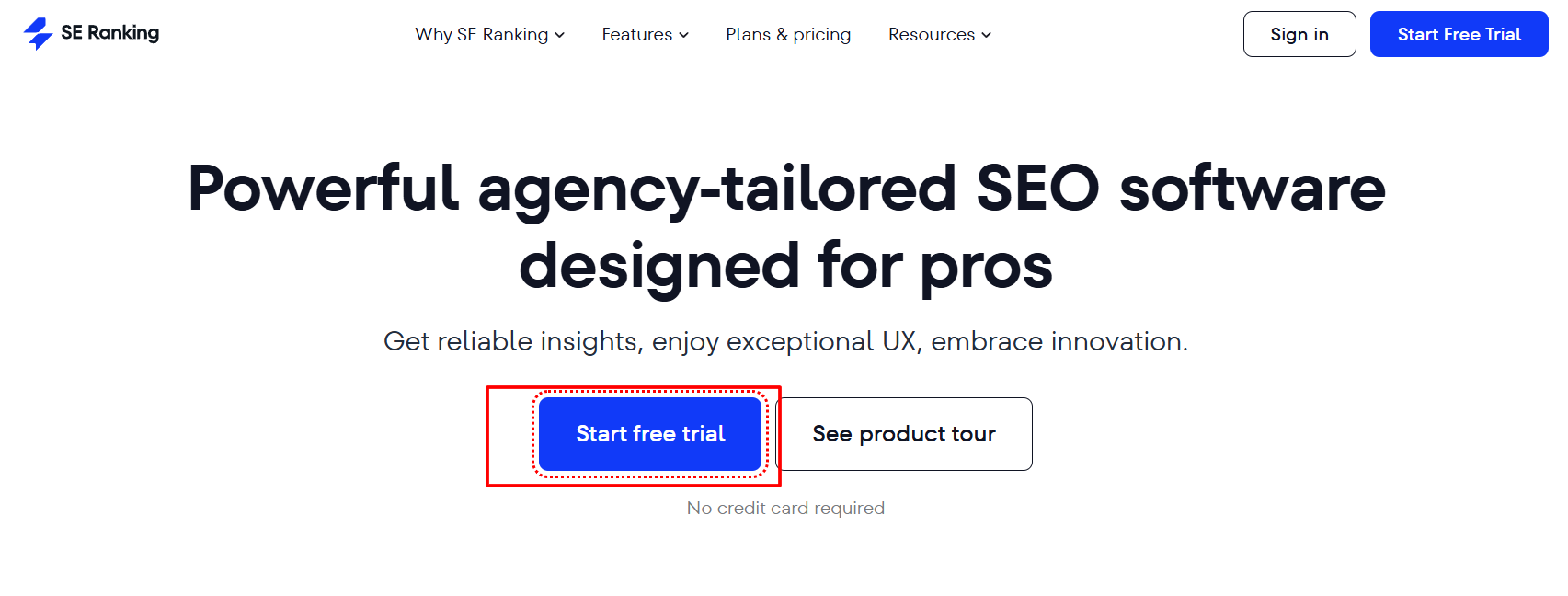 SE Ranking website & Click On Start Free Trial