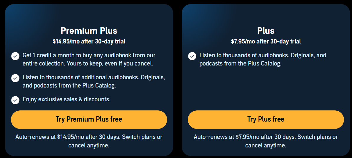 Audible Pricing & Plans