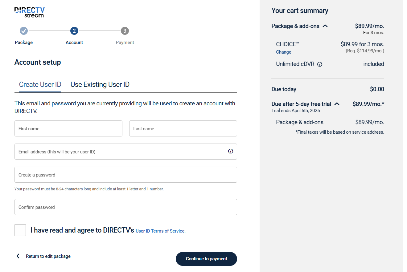 Directv Checkout Page
