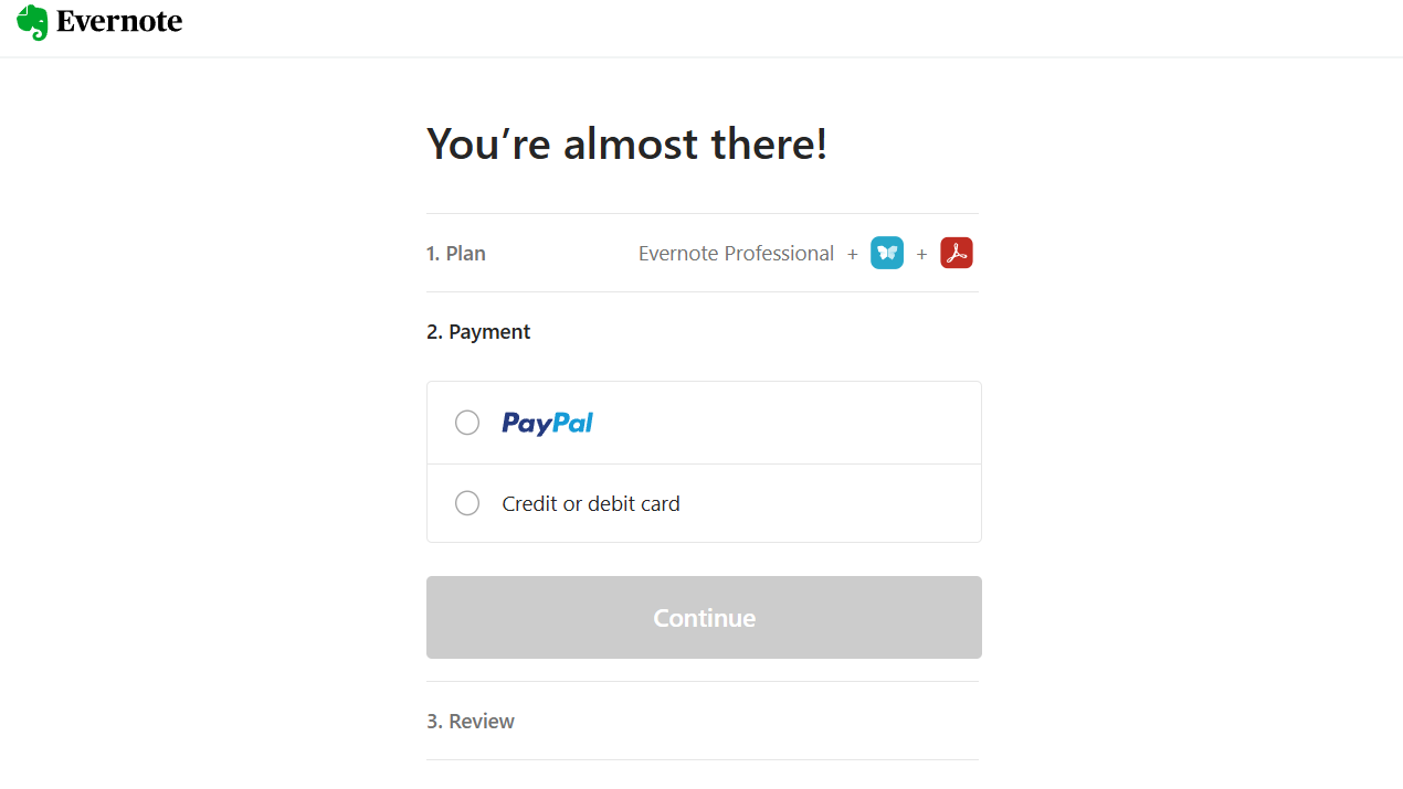 Evernote Checkout Page
