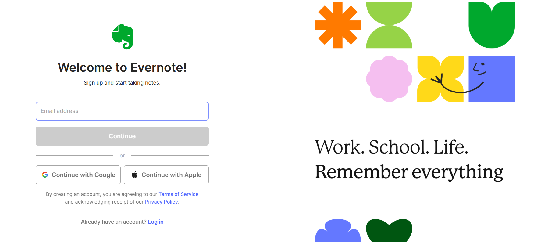 Evernote Sign Up Page