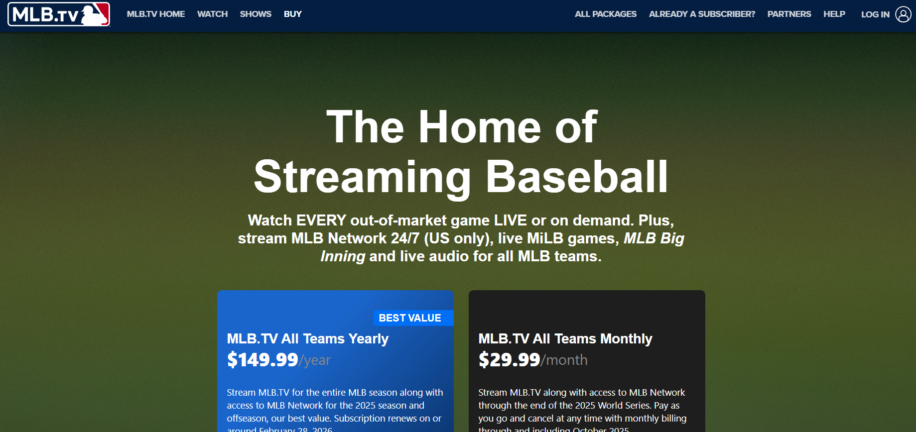 MLB.TV Homepage