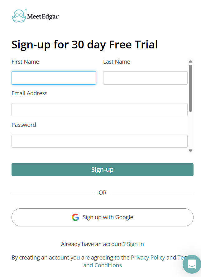 MeetEdgar Signup Page