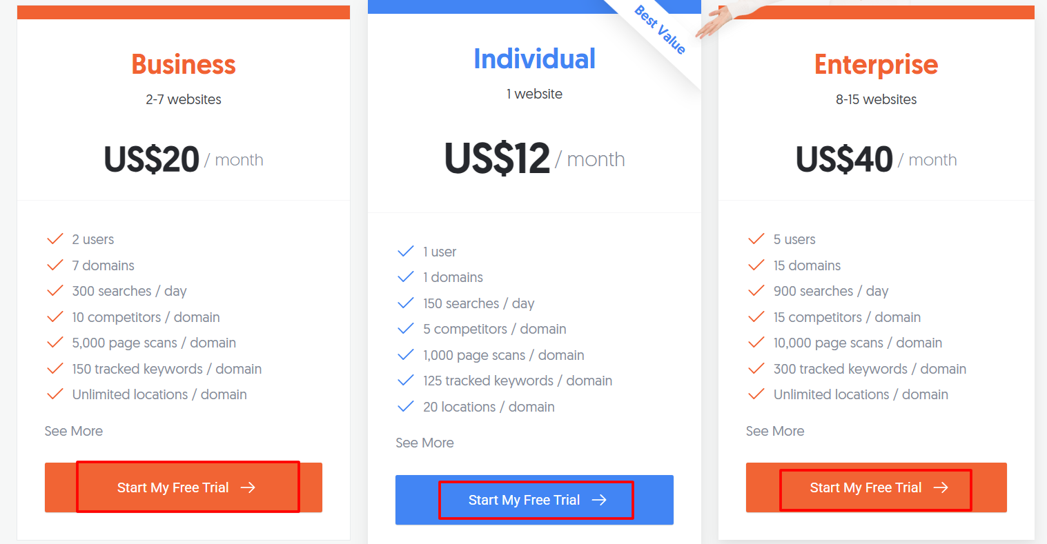 Ubersuggest Pricing Page