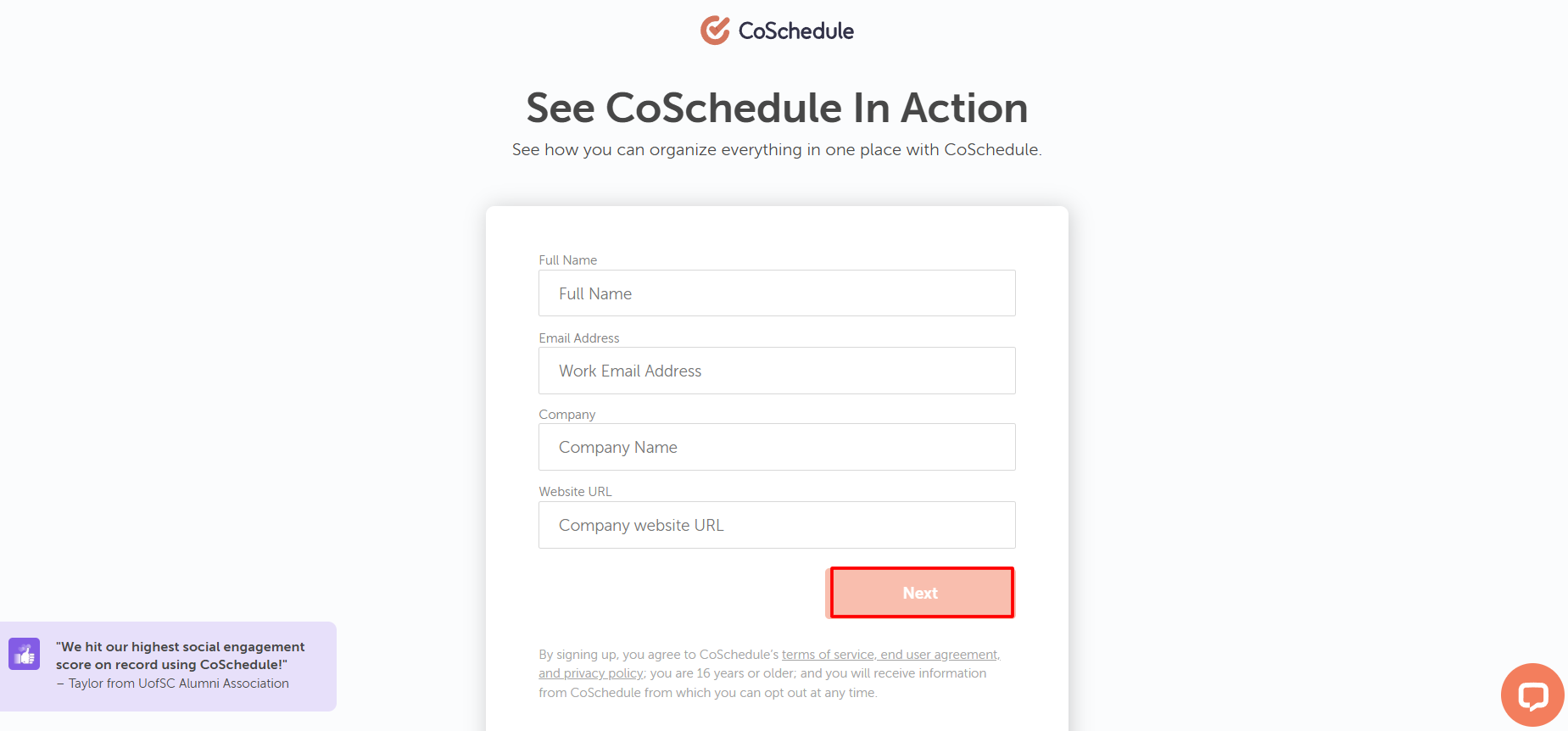 Coscedule Demo Sign up page