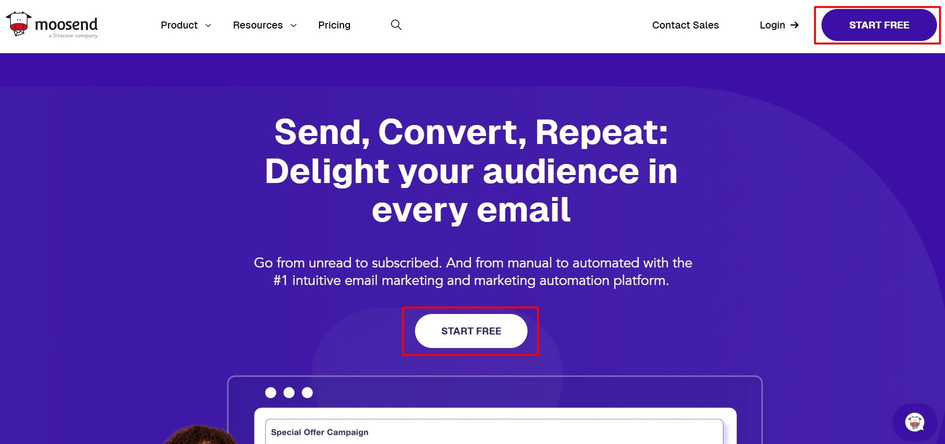 Moosend’s Official Website & Click Start Free Trial