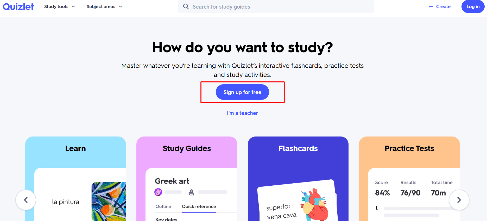 Quizlet Homepage