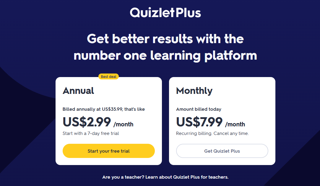 Quizlet Pricing Plans