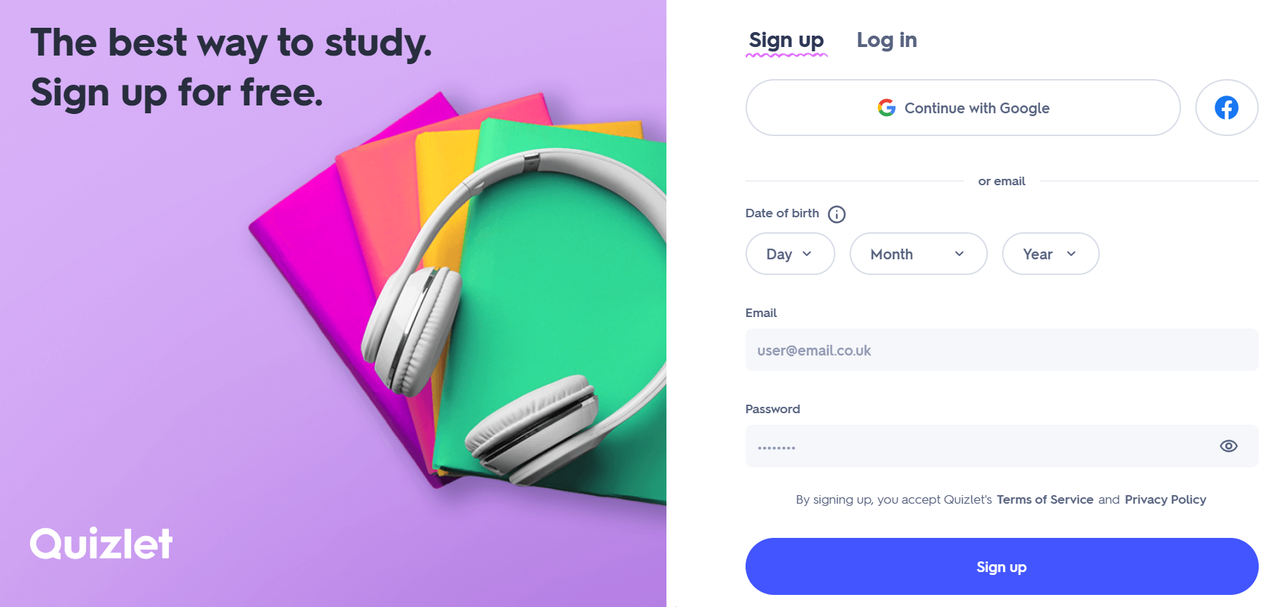 Quizlet Signup Page