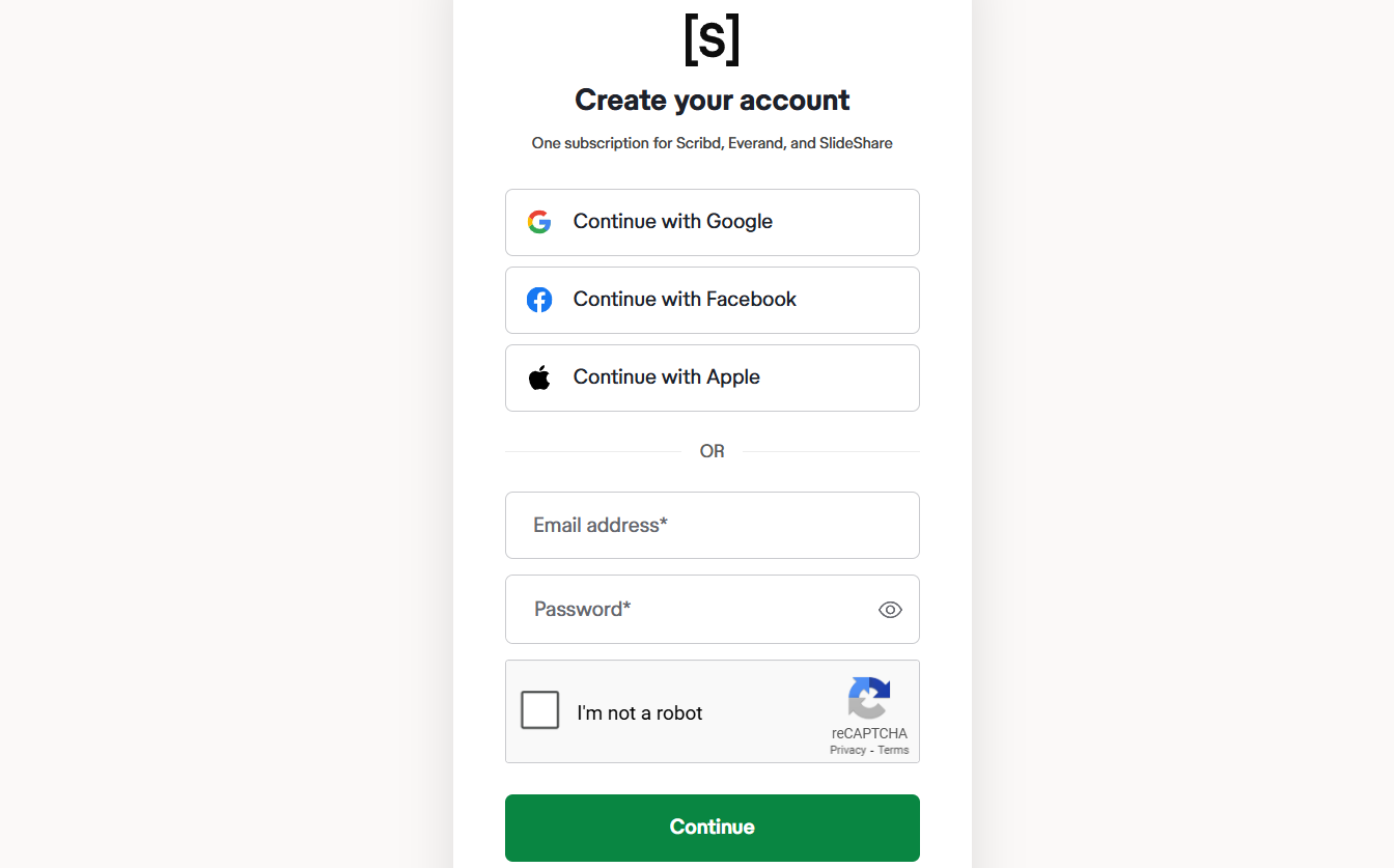 Scribd Account Creation Page