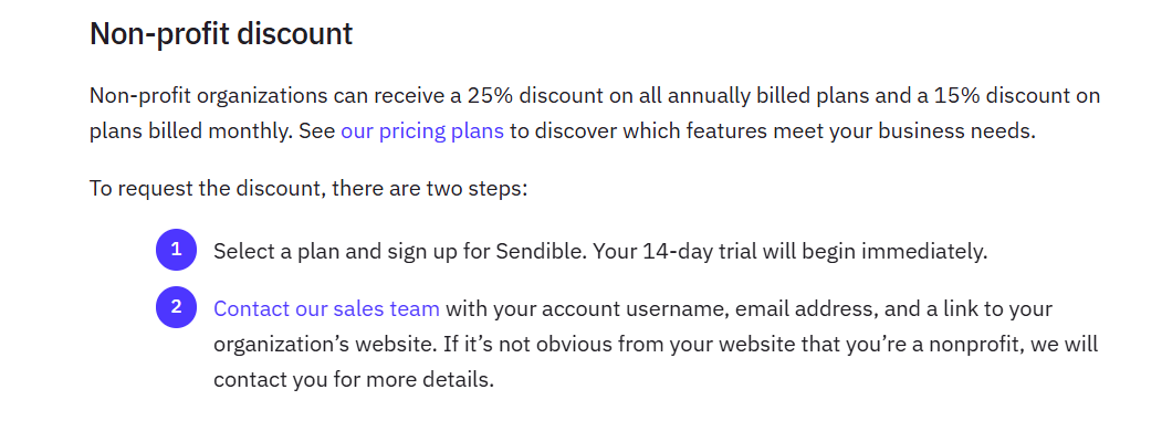 Sendible non-profit discount page