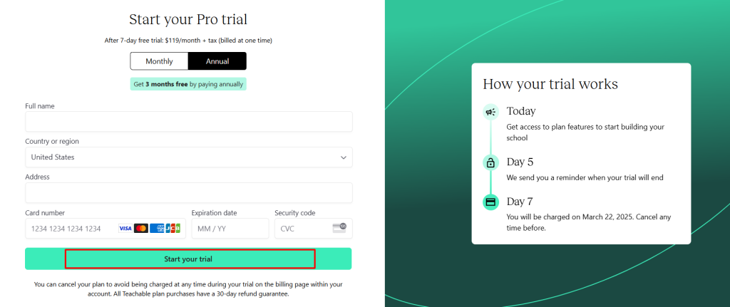 Teachable Checkout Page