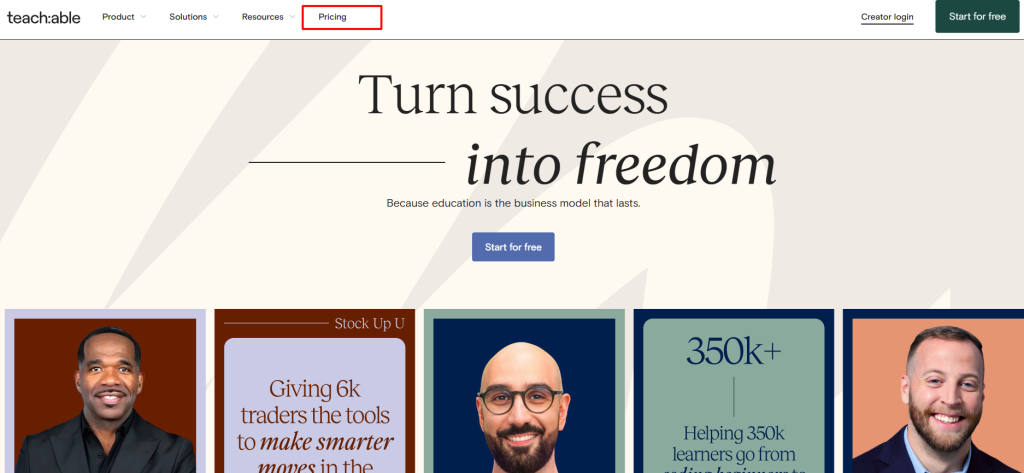 Teachable Website & Click On Pricing