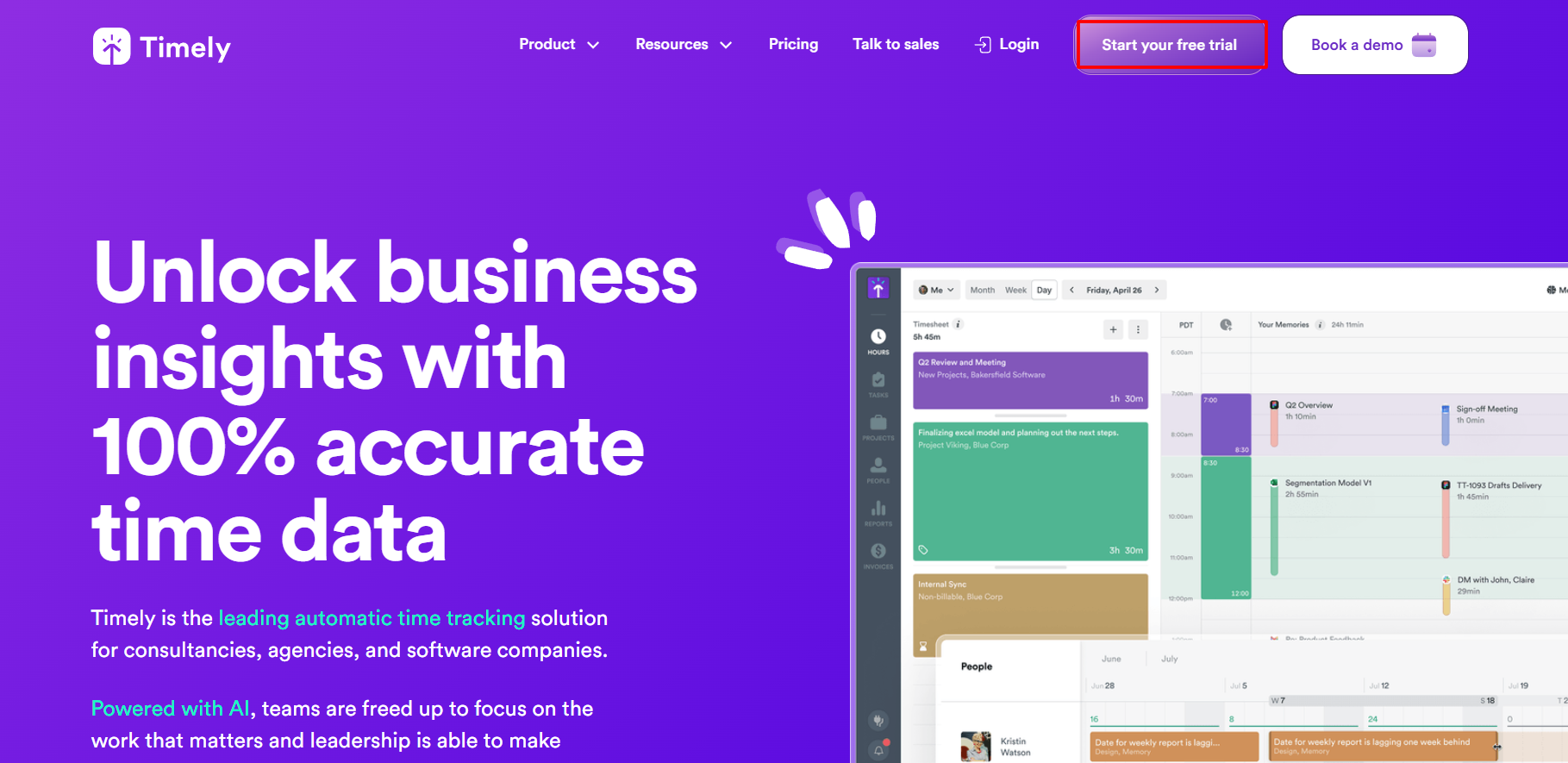 Timely Website & Clcik Start Your Free Trial