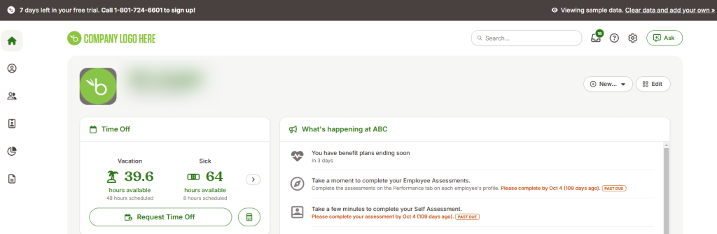 BambooHR personal dashboard