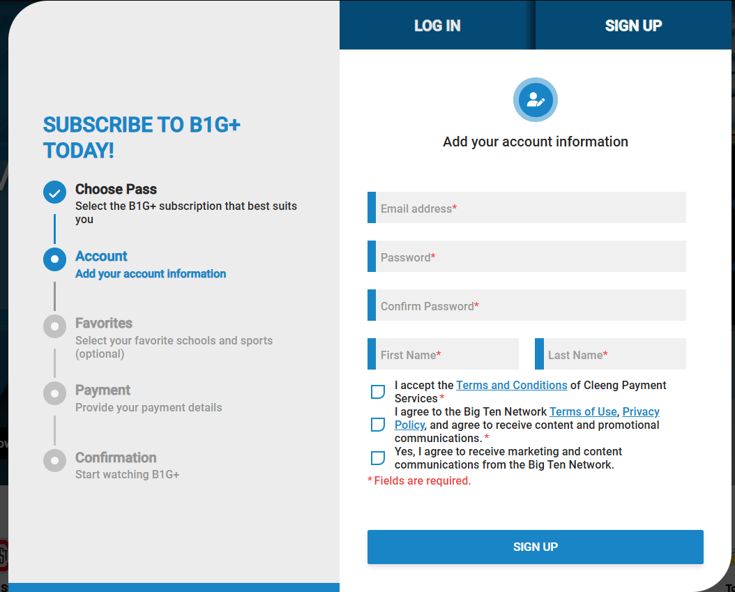 Bigtenplus Sign Up Form