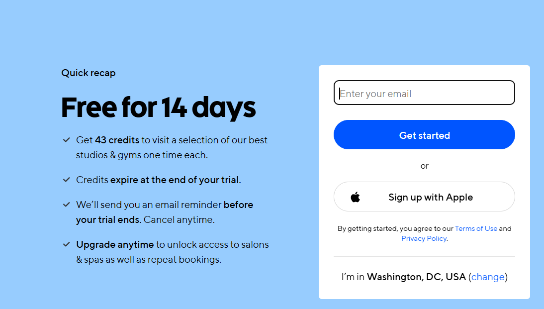 ClassPass Sign-up Page