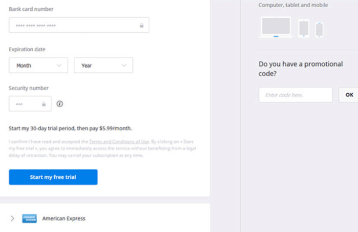 Deezer checkout page