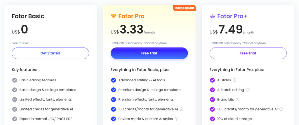 Fotor Pricing