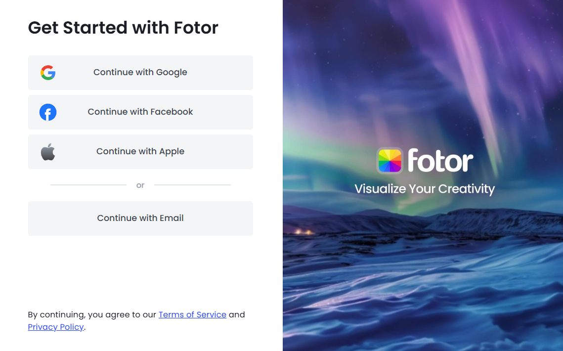 Fotor Sign up page