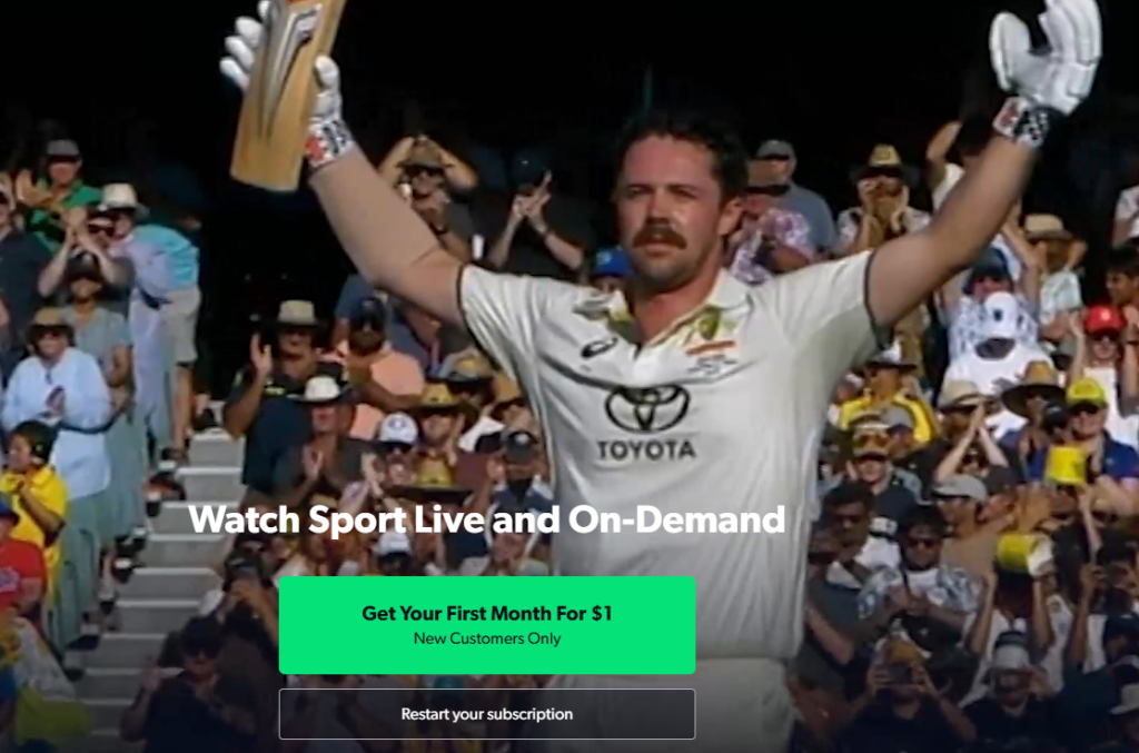 Kayo Sports $1 free trial page