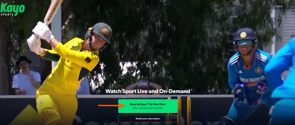 Kayo Sports homepage