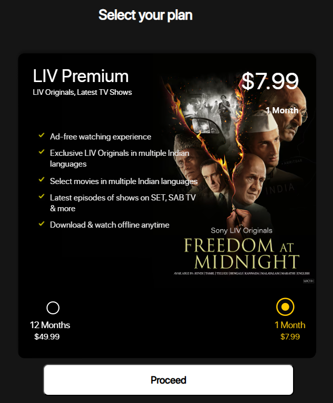 SonyLiv Pricing & Plans