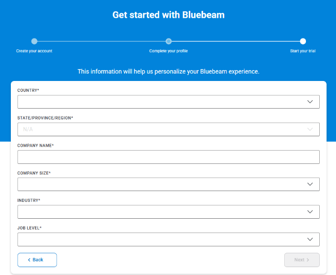 Bluebeam signup details