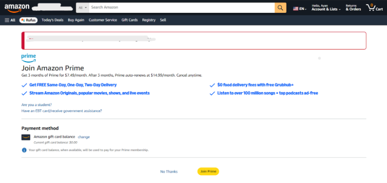 Confirm Your Amazon Prime Free Trial