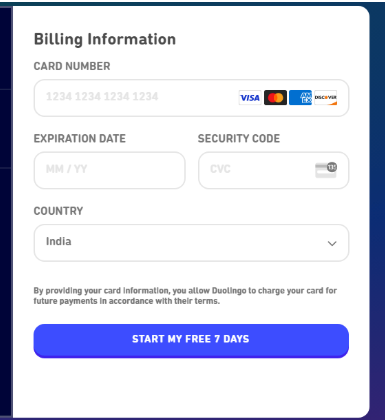 Duolingo Billing Info