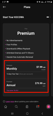 Kocowa premium plans