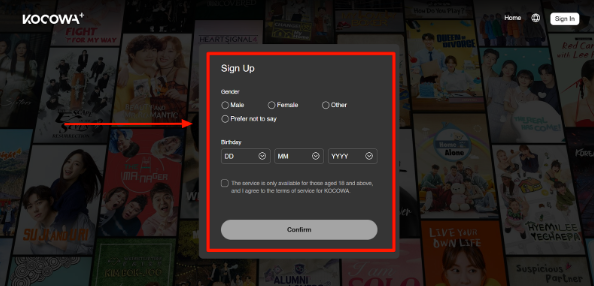 Kocowa+ website Signup Info