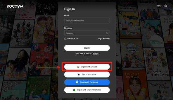 Kocowa+ website Signup