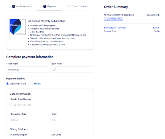 Pimsleur Payment Details