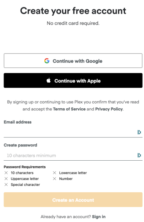 Plex Account Creation