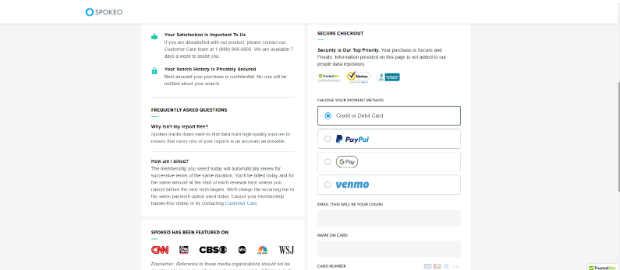 Spokeo payment info