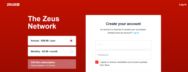 Zeus website Account Creation