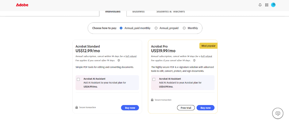 Acrobat Standard and Acrobat Pro