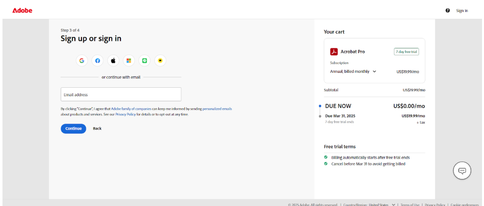 Adobe Acrobat sign up