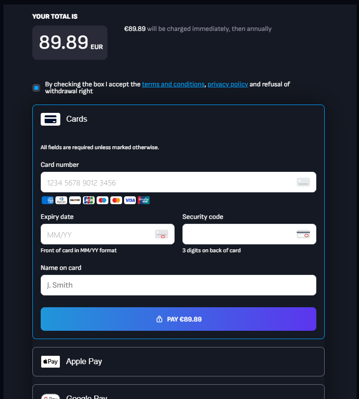 Boosteroid Checkout Page